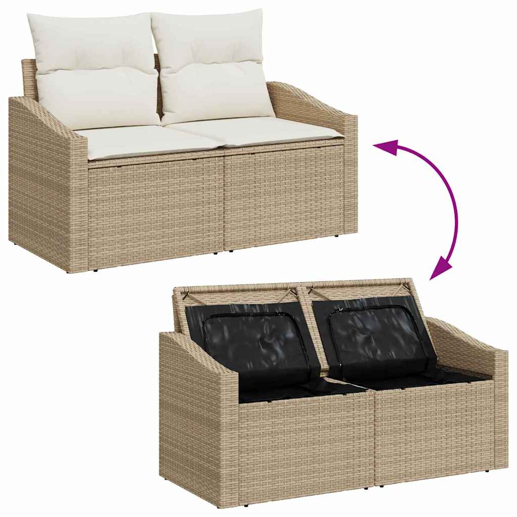 Garten-Sofa-Set mit Kissen mit Speicher 6 pcs Beige, Creme