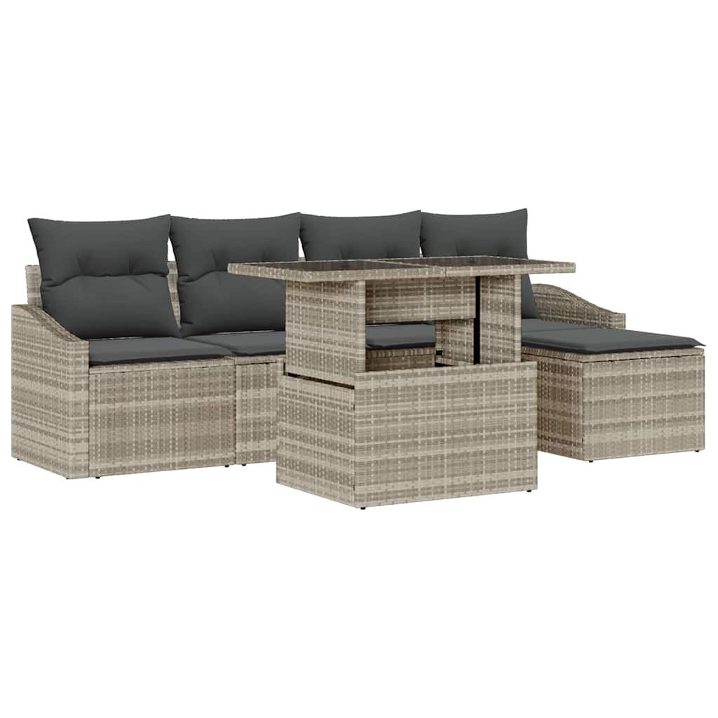 Garten-Sofa-Set mit Kissen mit Speicher 6 pcs Beige Grau