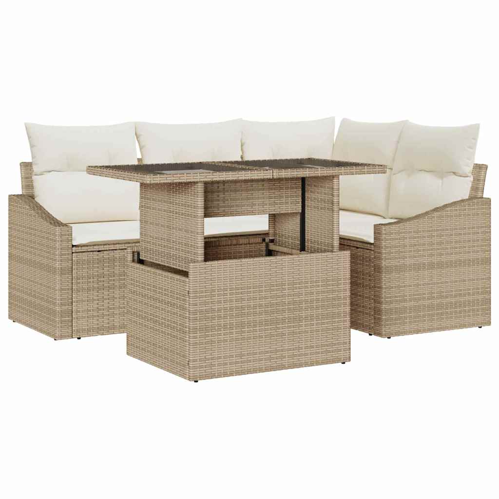 Garten-Sofa-Set mit Kissen 5 pcs Beige, Creme 100 x 55 x 73 cm