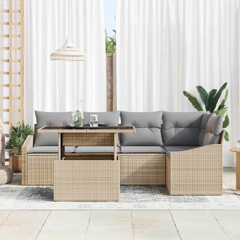 Garten-Sofa-Set 6 pcs Beige, Hellgrau 100 x 55 x 73 cm