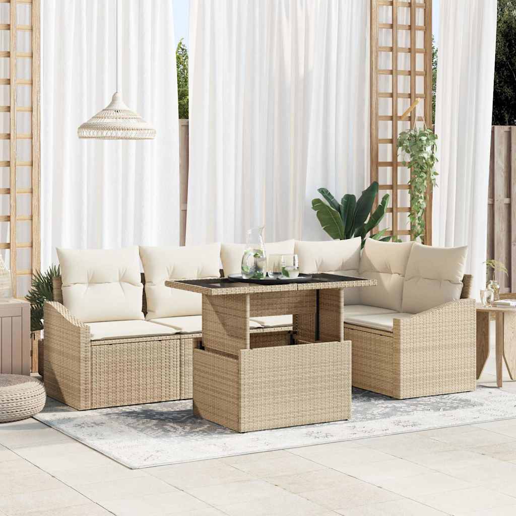 Garten-Sofa-Set mit Kissen 6 pcs Beige, Creme 100 x 55 x 73 cm
