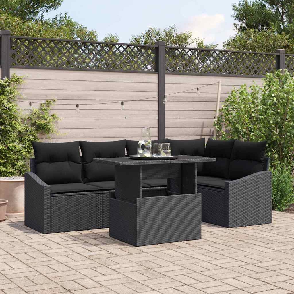 Garten-Sofa-Set mit Kissen 6 pcs Schwarz 100 x 55 x 73 cm