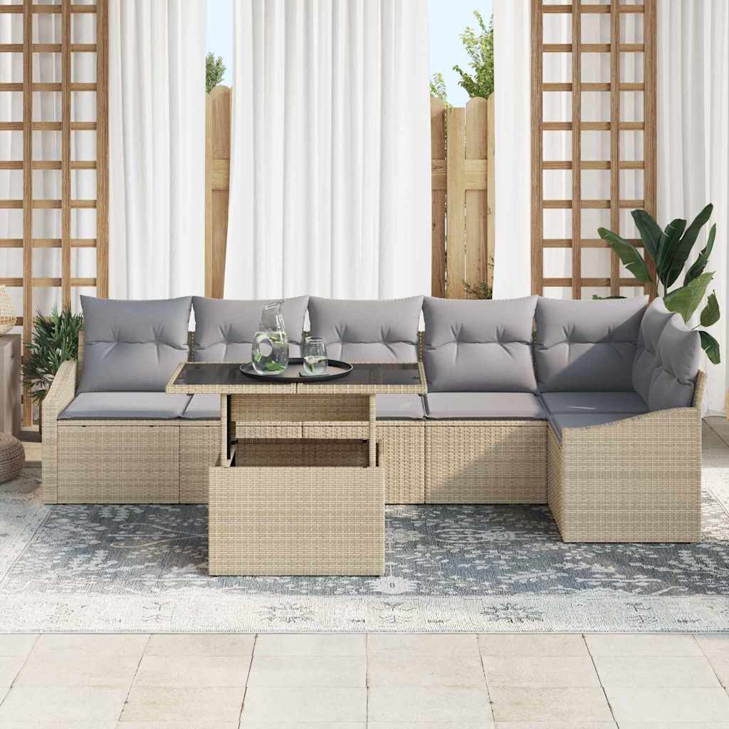 Garten-Sofa-Set 7 pcs Beige, Hellgrau 100 x 55 x 73 cm