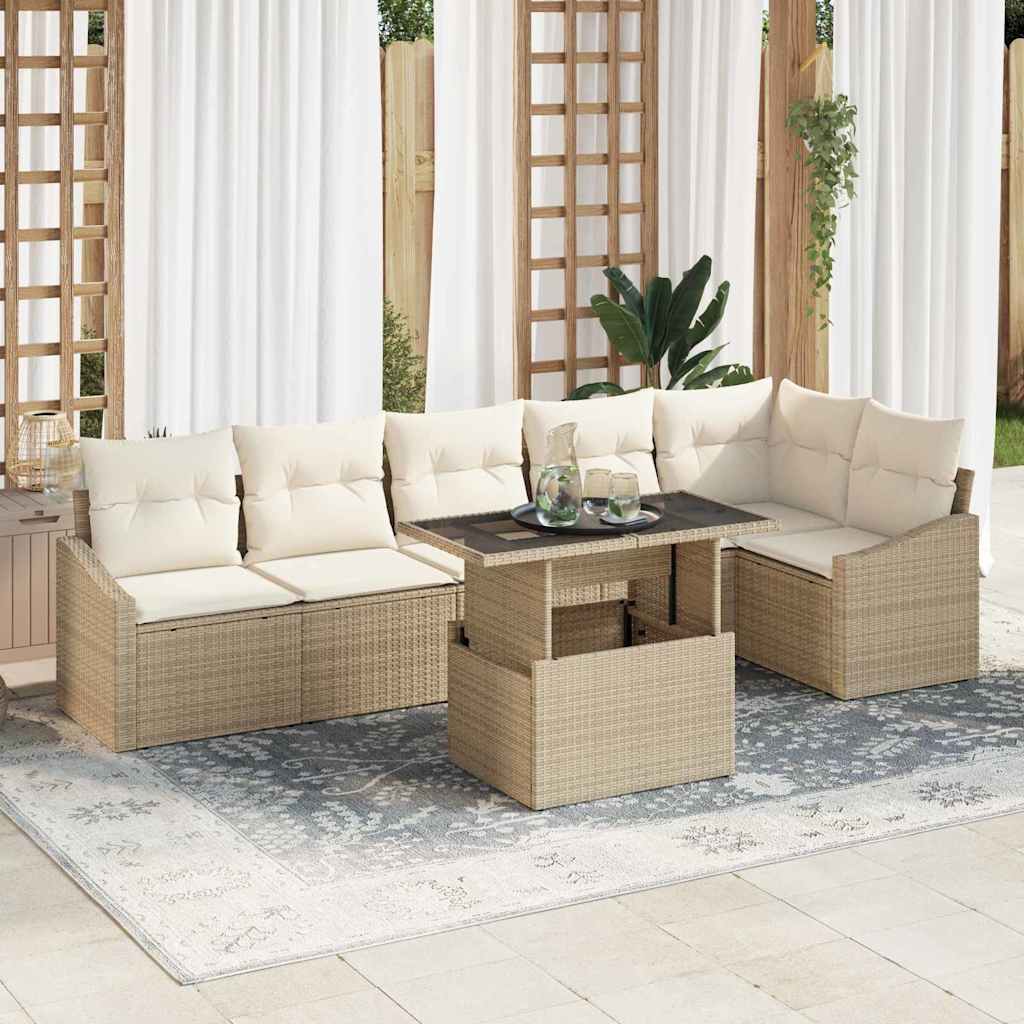 Garten-Sofa-Set mit Kissen 7 pcs Beige, Creme 100 x 55 x 73 cm