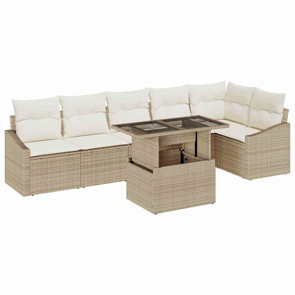 Garten-Sofa-Set mit Kissen 7 pcs Beige, Creme 100 x 55 x 73 cm