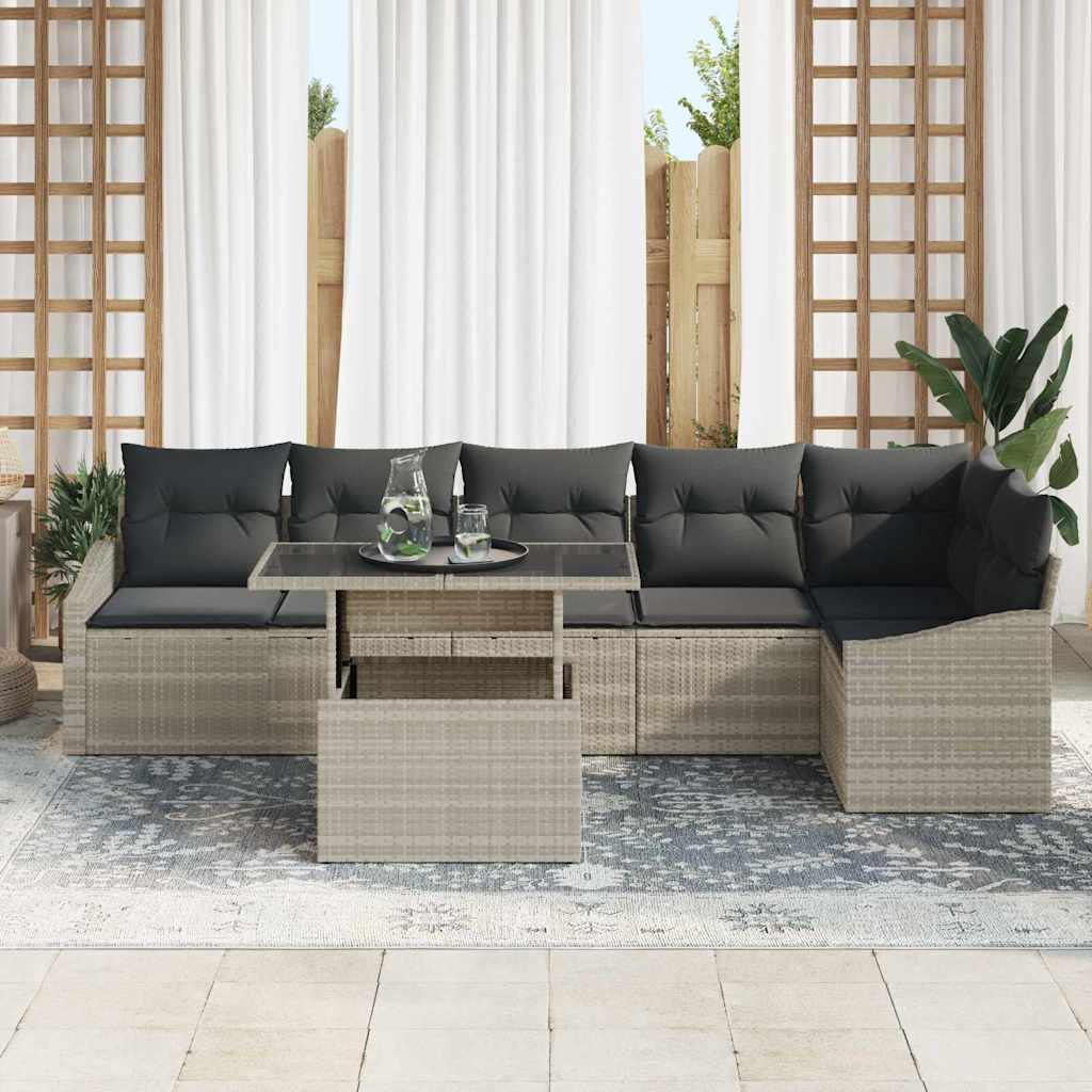 Garten-Sofa-Set 7 pcs Beige, Schwarz 100 x 55 x 73 cm