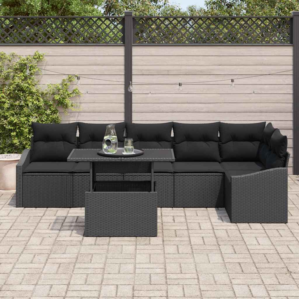 Garten-Sofa-Set mit Kissen 7 pcs Schwarz 100 x 55 x 73 cm