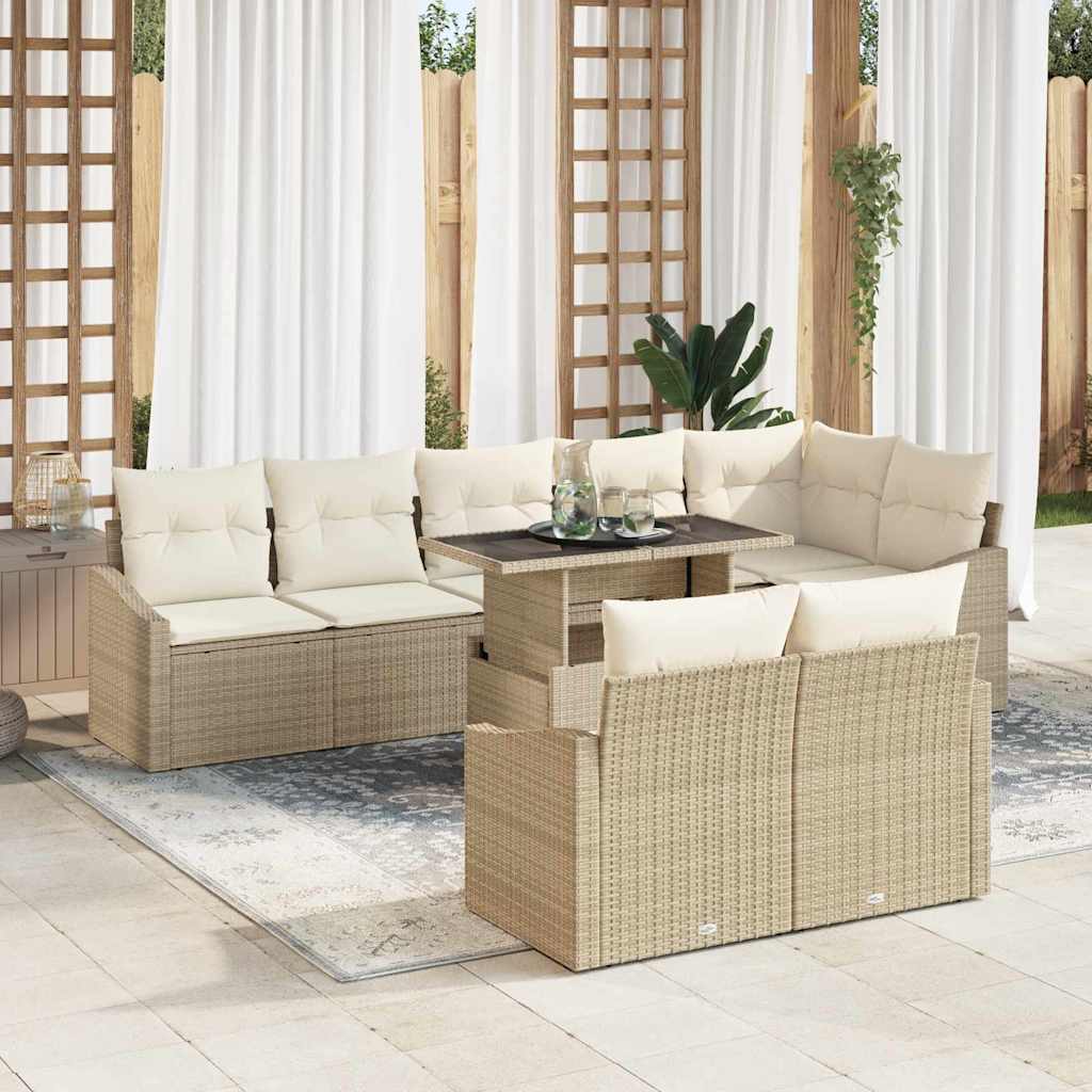 Garten-Sofa-Set mit Kissen 9 pcs Beige, Creme 100 x 55 x 73 cm