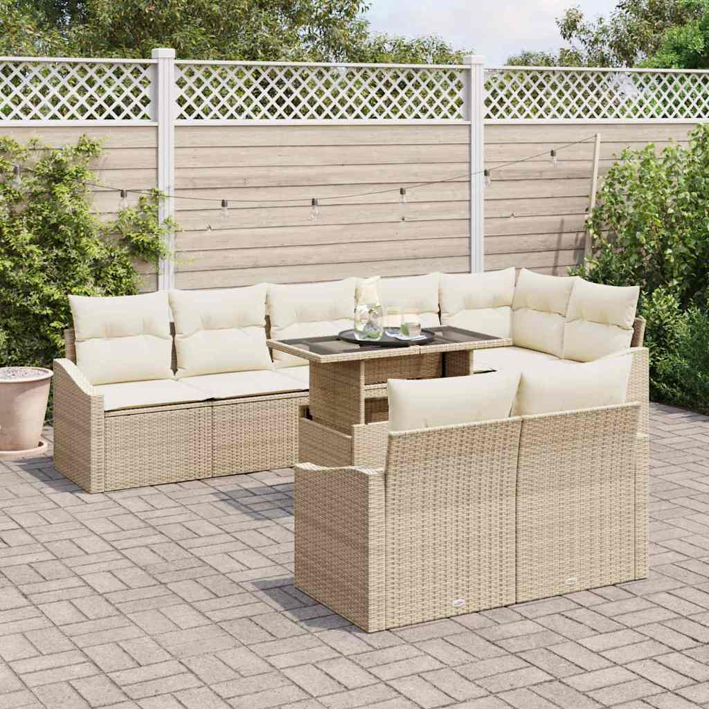 Garten-Sofa-Set mit Kissen 9 pcs Beige, Creme 100 x 55 x 73 cm