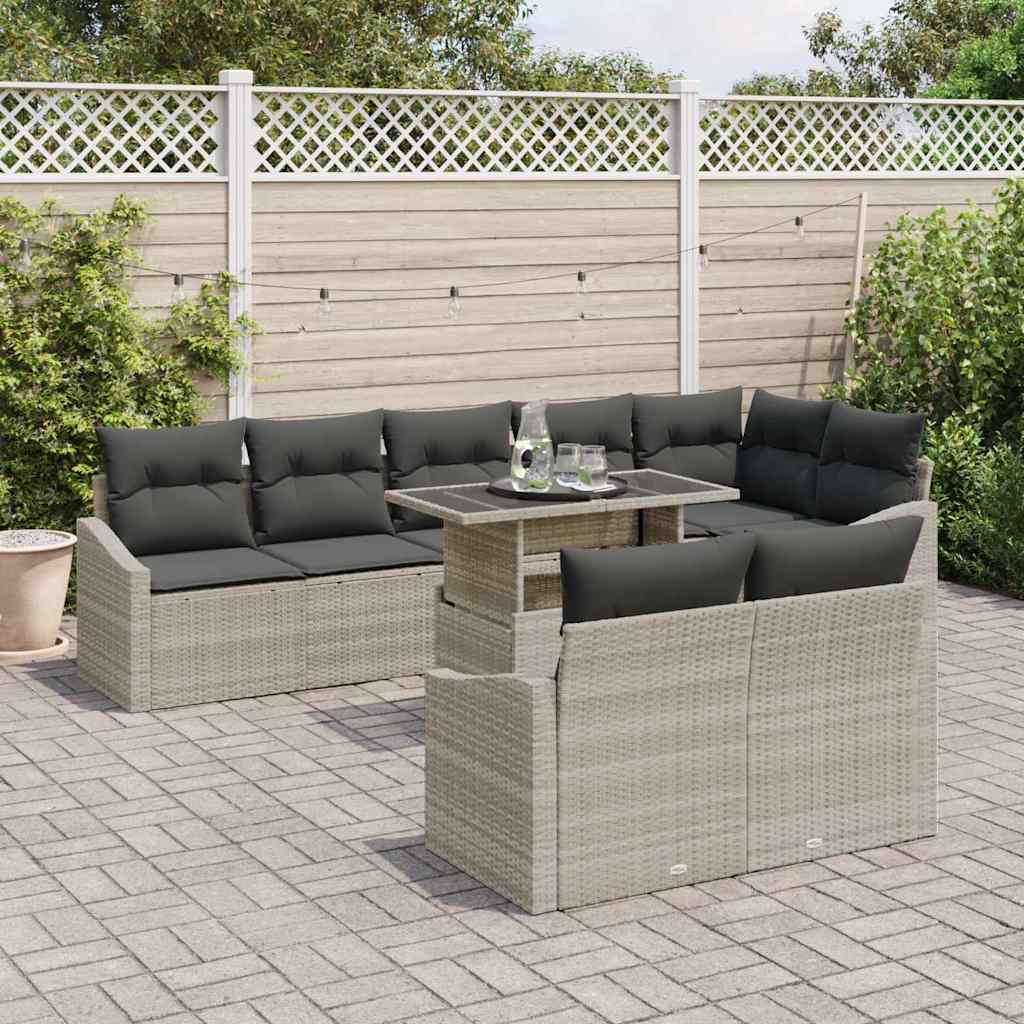 Garten-Sofa-Set mit Kissen 9 pcs Grau Beige 100 x 55 x 73 cm