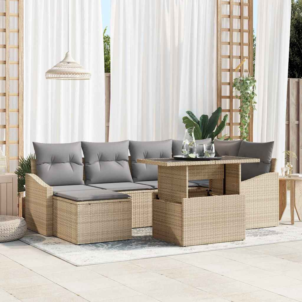 Garten-Sofa-Set mit Kissen mit Speicher 7 pcs Beige, Hellgrau