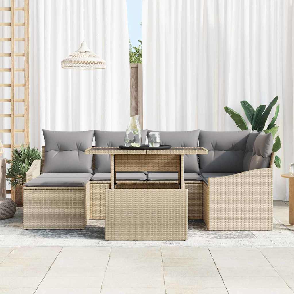 Garten-Sofa-Set mit Kissen mit Speicher 7 pcs Beige, Hellgrau