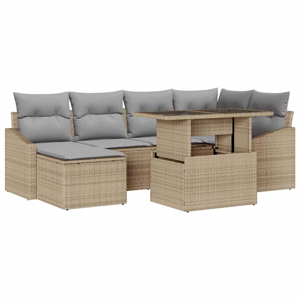 Garten-Sofa-Set mit Kissen mit Speicher 7 pcs Beige, Hellgrau