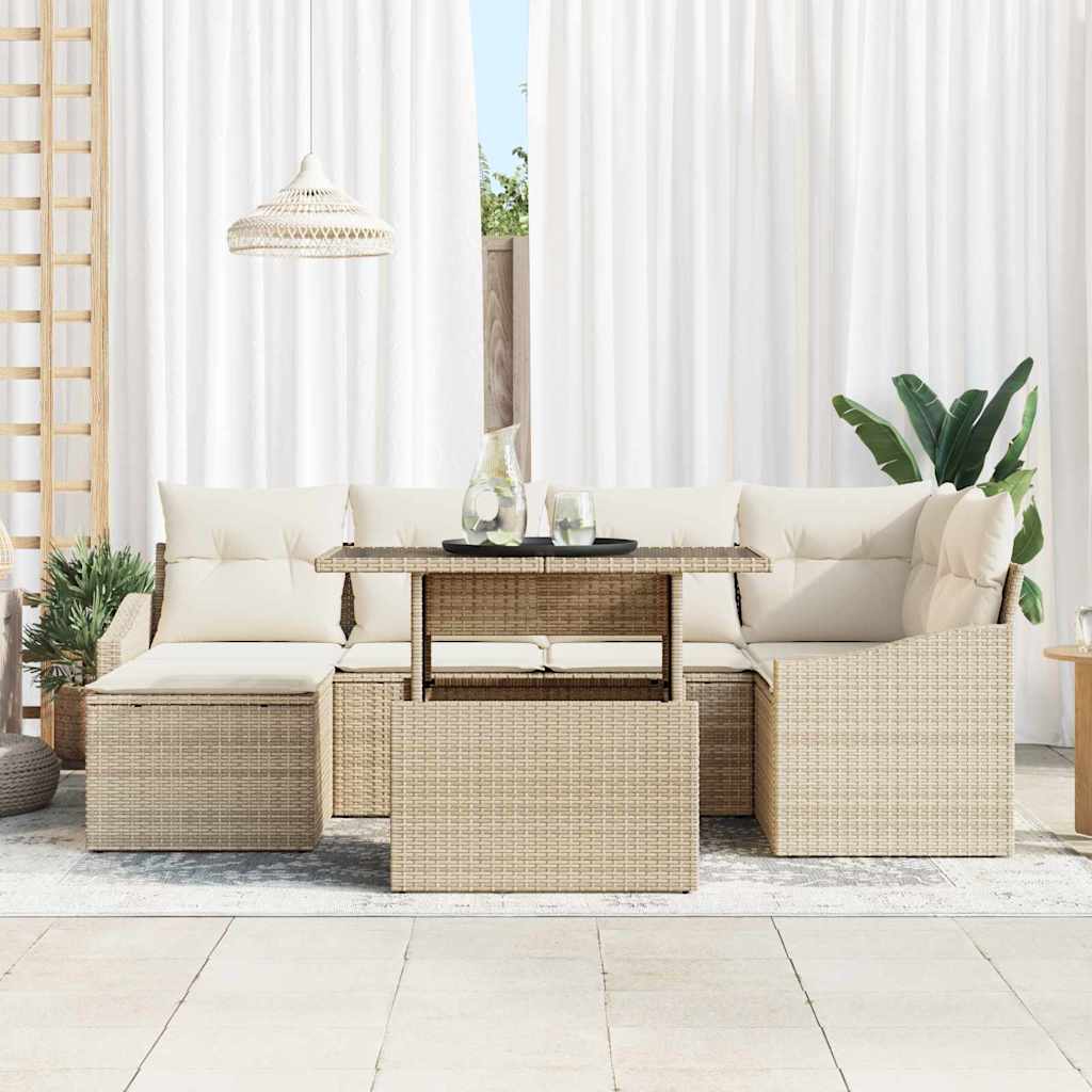 Garten-Sofa-Set mit Kissen mit Speicher 7 pcs Beige, Creme