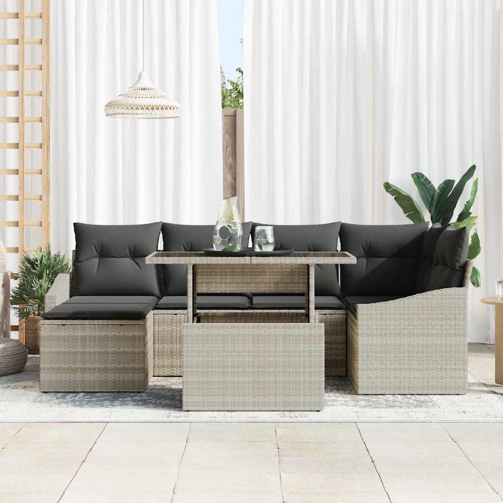 Garten-Sofa-Set mit Kissen 7 pcs Hellgrau mit grauen Kissen