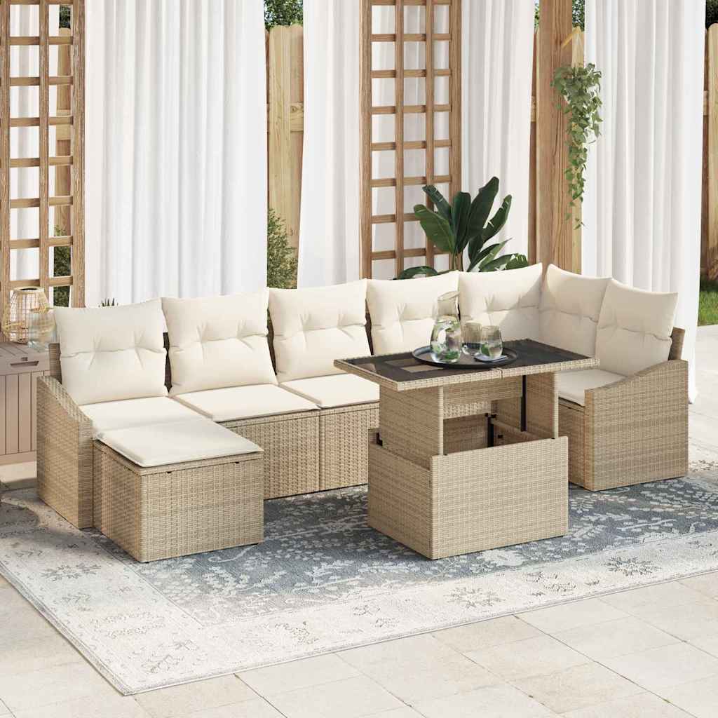 Garten-Sofa-Set mit Kissen mit Speicher 8 pcs Beige, Creme