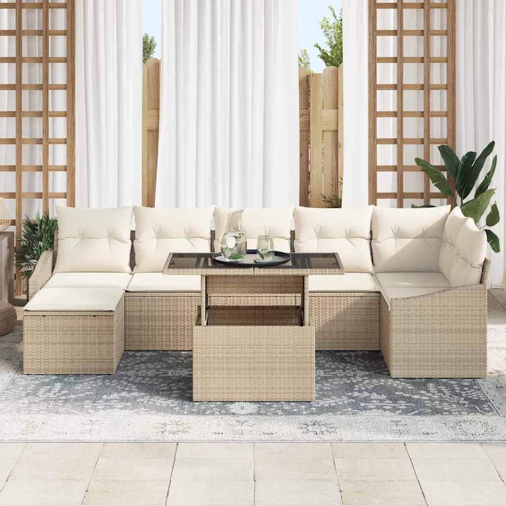 Garten-Sofa-Set mit Kissen mit Speicher 8 pcs Beige, Creme
