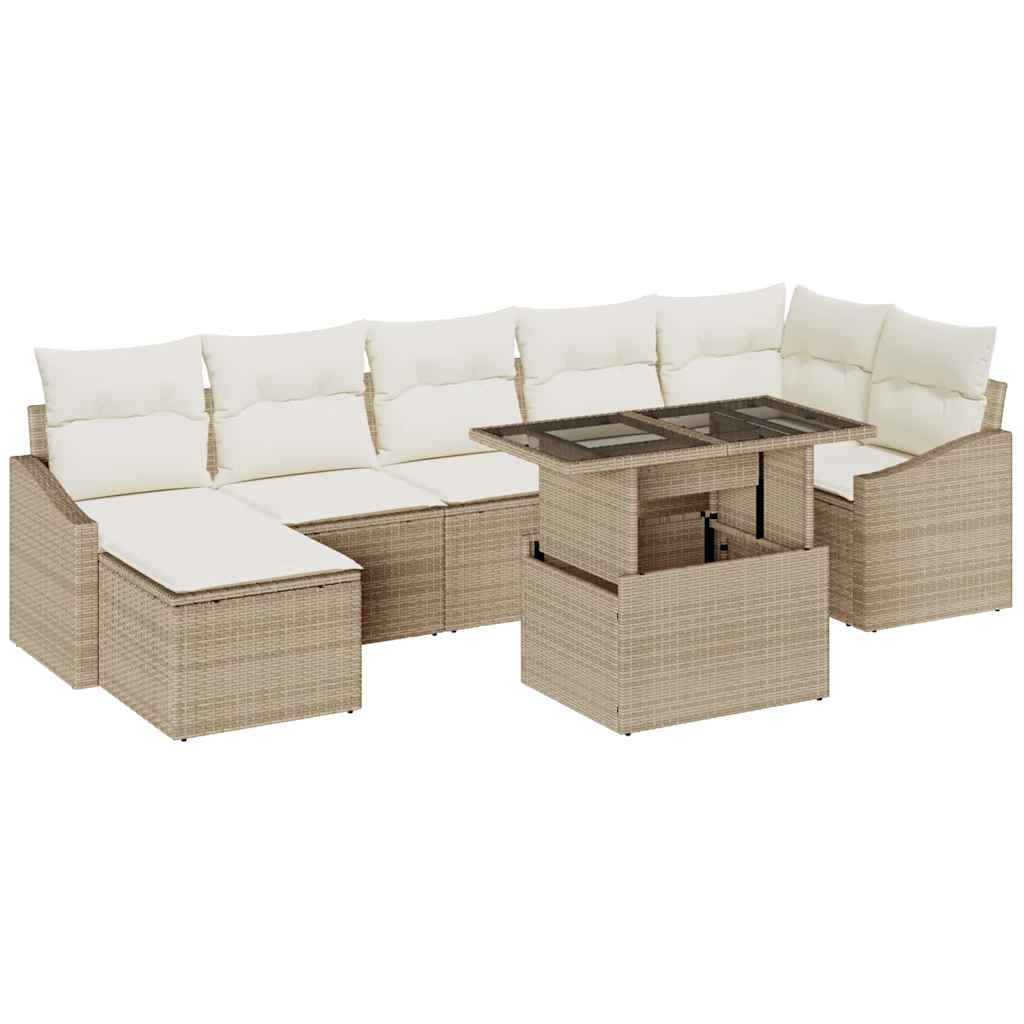 Garten-Sofa-Set mit Kissen mit Speicher 8 pcs Beige, Creme