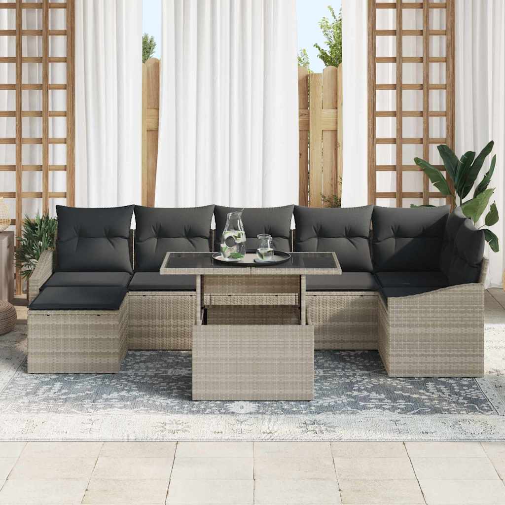 Garten-Sofa-Set mit Kissen mit Speicher 8 pcs Grau Beige