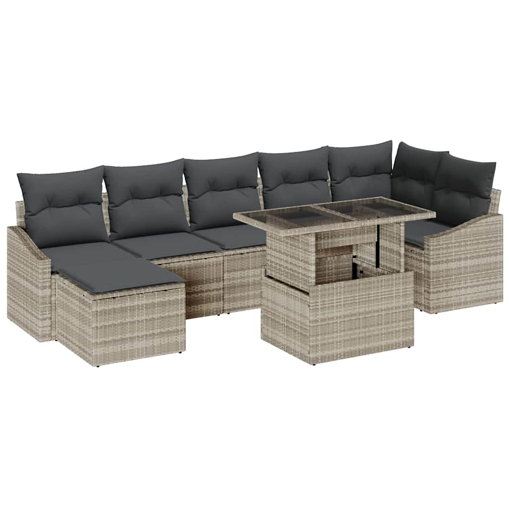 Garten-Sofa-Set mit Kissen mit Speicher 8 pcs Grau Beige