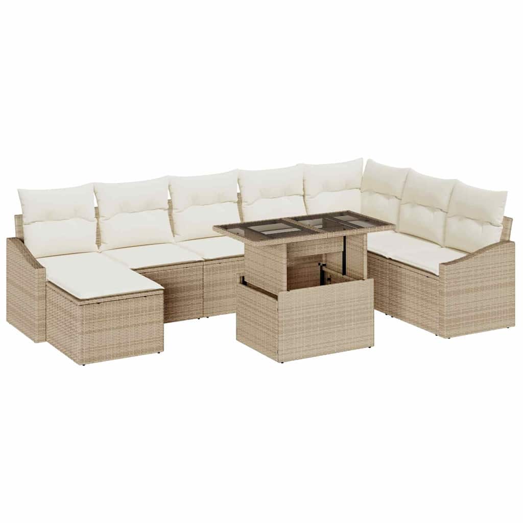 Garten-Sofa-Set mit Kissen mit Speicher 9 pcs Beige, Creme