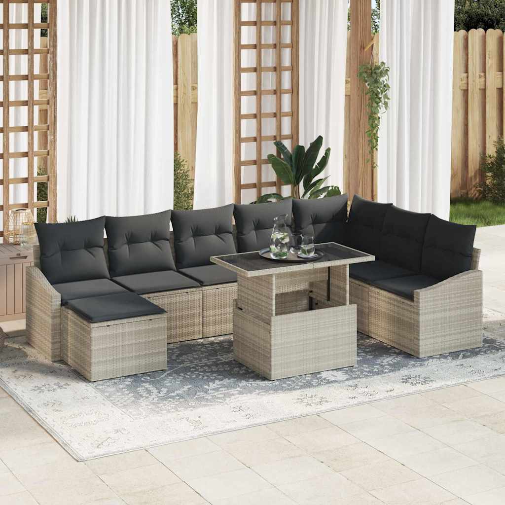Garten-Sofa-Set mit Kissen mit Speicher 9 pcs Beige und Grau