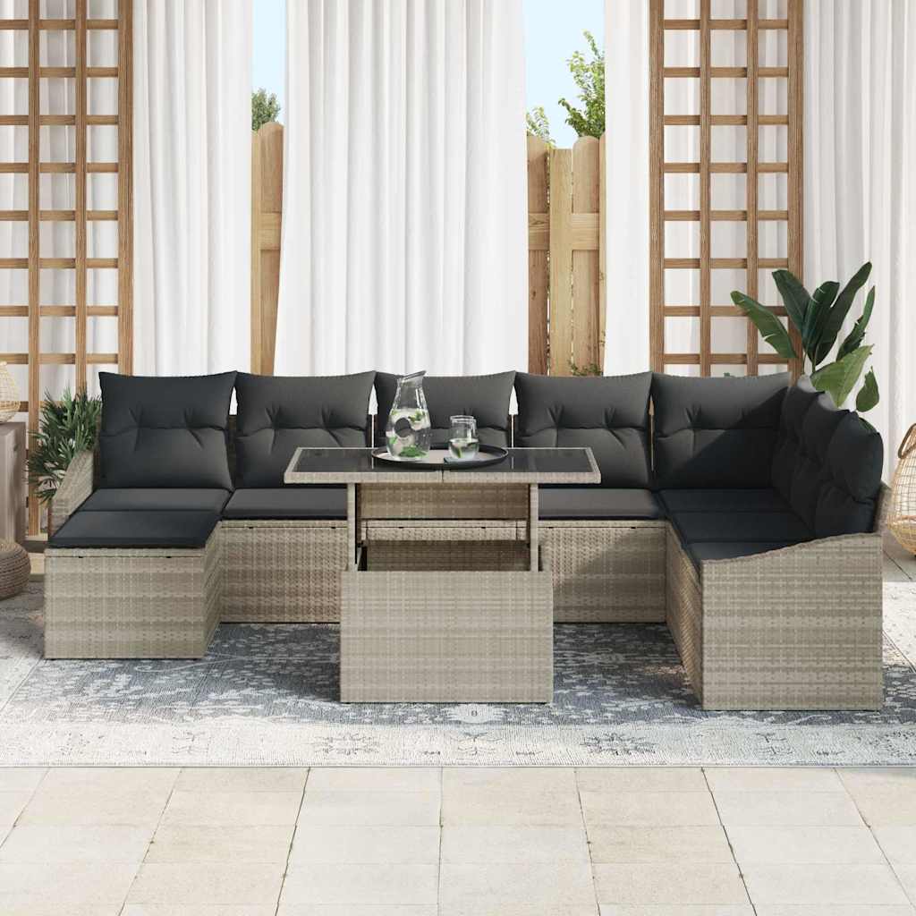 Garten-Sofa-Set mit Kissen mit Speicher 9 pcs Beige und Grau
