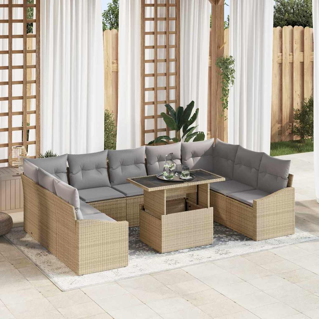Garten-Sofa-Set 10 pcs Beige, Hellgrau 100 x 55 x 73 cm