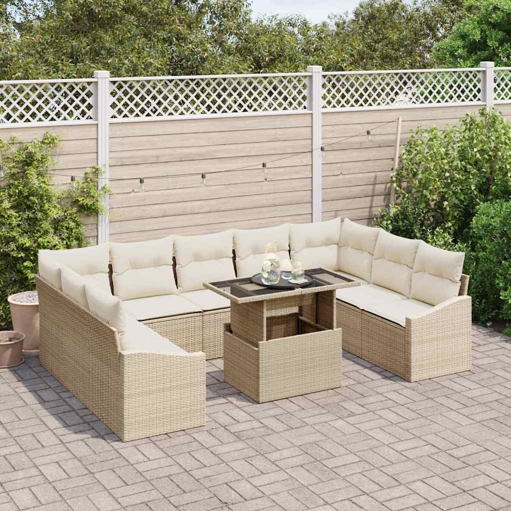 Garten-Sofa-Set mit Kissen 10 pcs Beige, Creme 100 x 55 x 73 cm