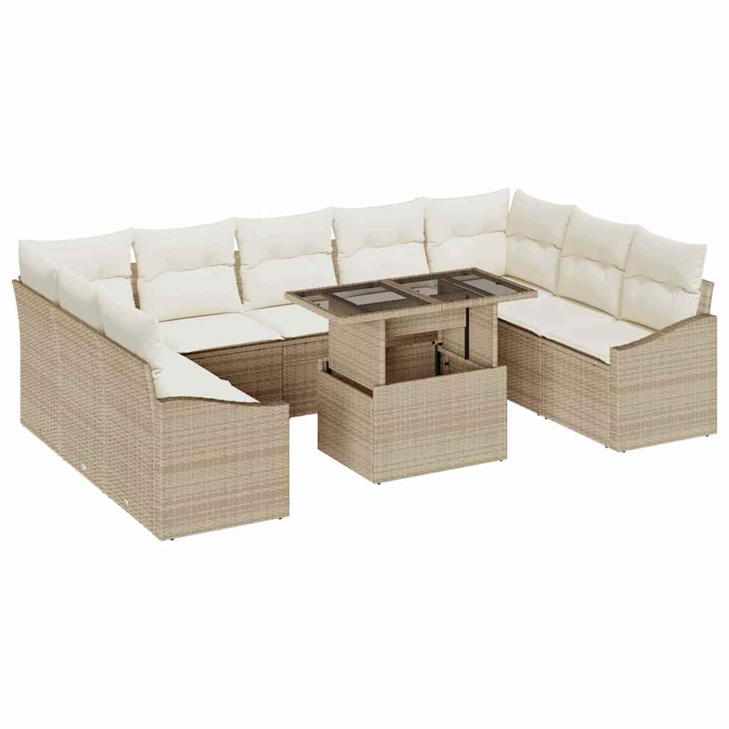 Garten-Sofa-Set mit Kissen 10 pcs Beige, Creme 100 x 55 x 73 cm