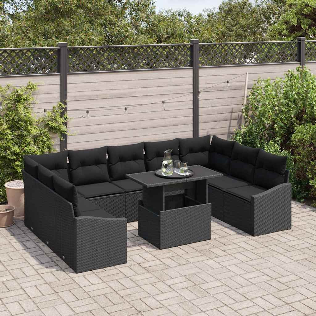 Garten-Sofa-Set mit Kissen 10 pcs Schwarz 100 x 55 x 73 cm