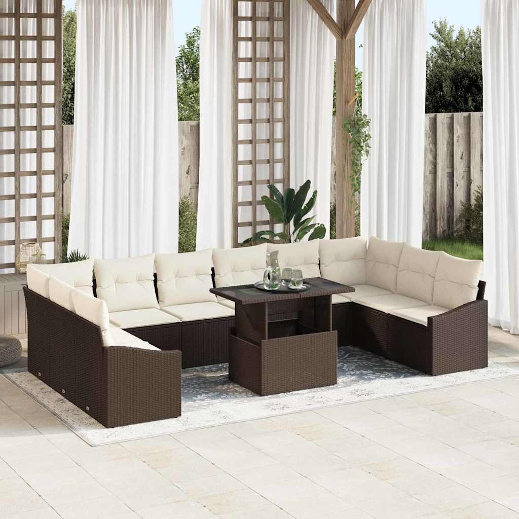 Garten-Sofa-Set mit Kissen 11 pcs Braun, Creme 100 x 55 x 73 cm