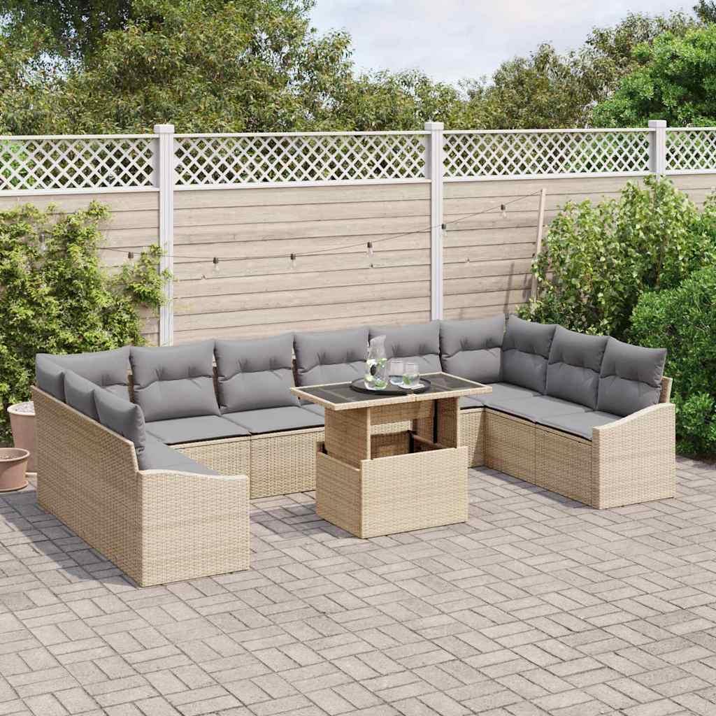 Garten-Sofa-Set 11 pcs Beige, Hellgrau 100 x 55 x 73 cm