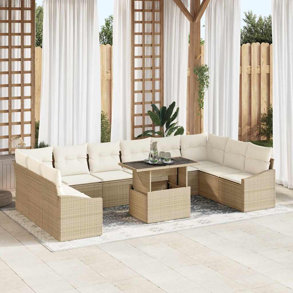 Garten-Sofa-Set mit Kissen 11 pcs Beige, Creme 100 x 55 x 73 cm