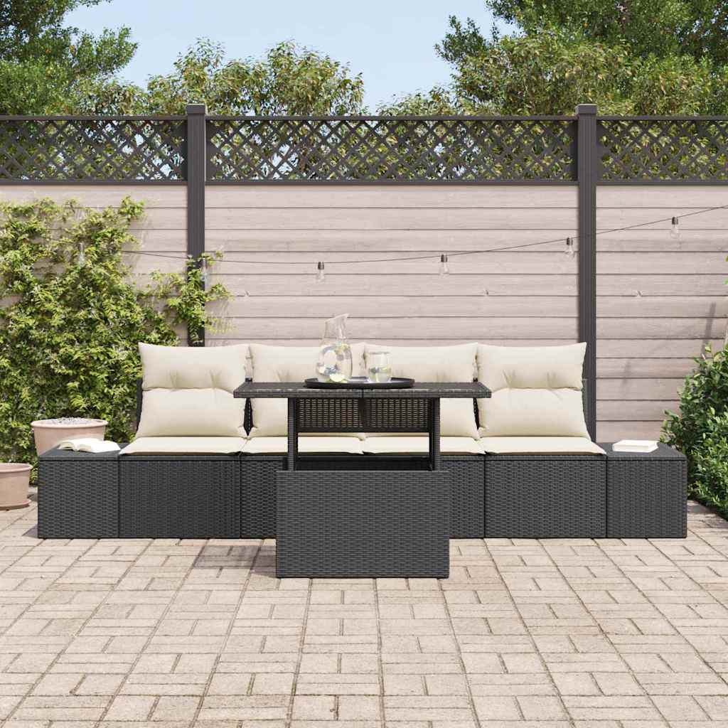 Garten-Sofa-Set 5 pcs Schwarz, Creme 100 x 55 x 73 cm