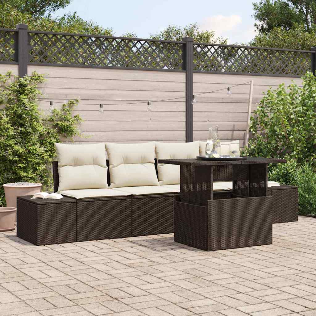 Garten-Sofa-Set mit Kissen 5 pcs Braun, Creme 100 x 55 x 73 cm
