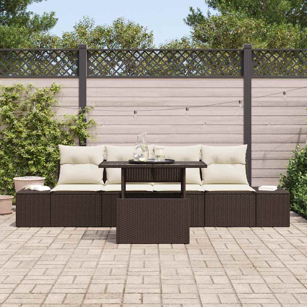 Garten-Sofa-Set mit Kissen 5 pcs Braun, Creme 100 x 55 x 73 cm