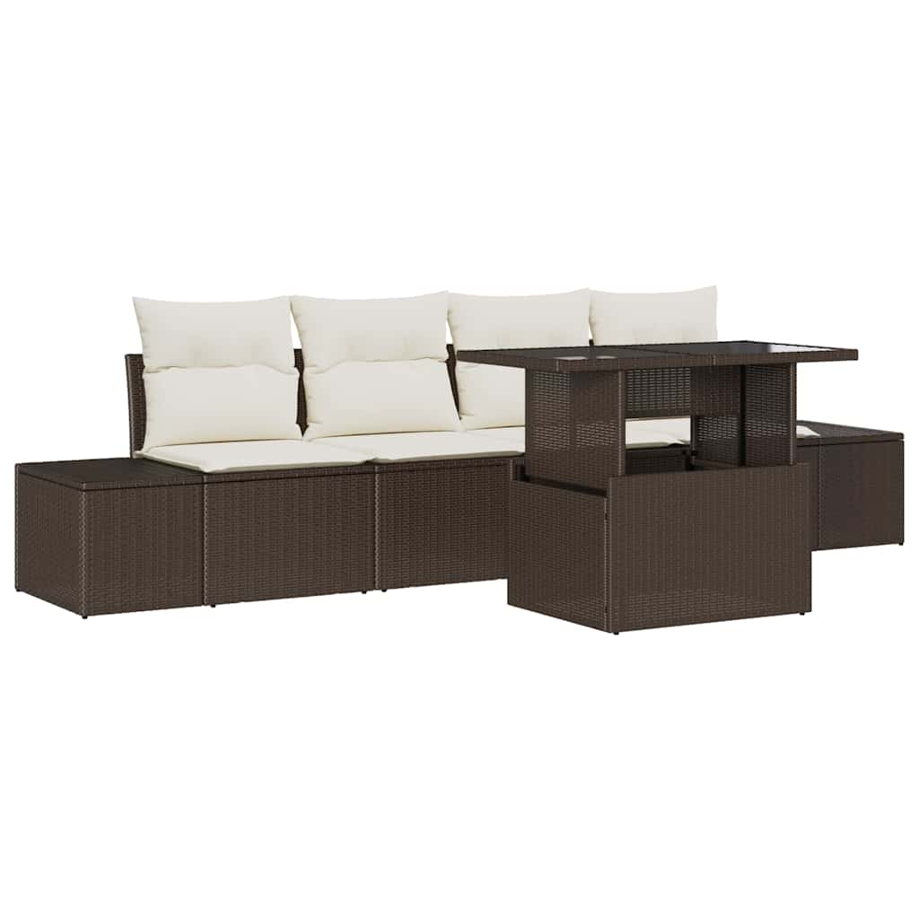 Garten-Sofa-Set mit Kissen 5 pcs Braun, Creme 100 x 55 x 73 cm