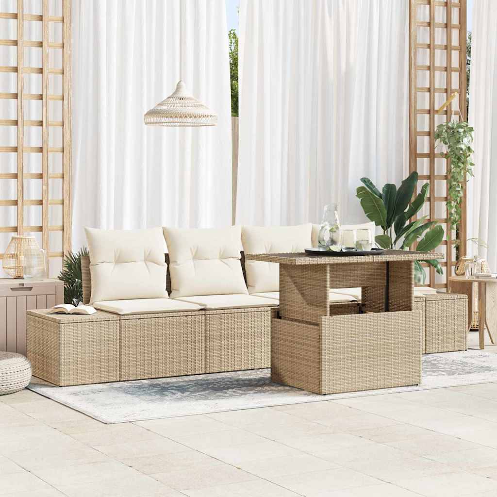 Garten-Sofa-Set mit Kissen 5 pcs Beige, Creme 100 x 55 x 73 cm