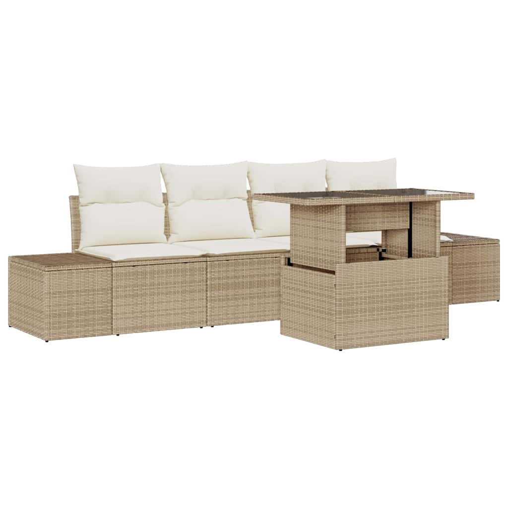 Garten-Sofa-Set mit Kissen 5 pcs Beige, Creme 100 x 55 x 73 cm