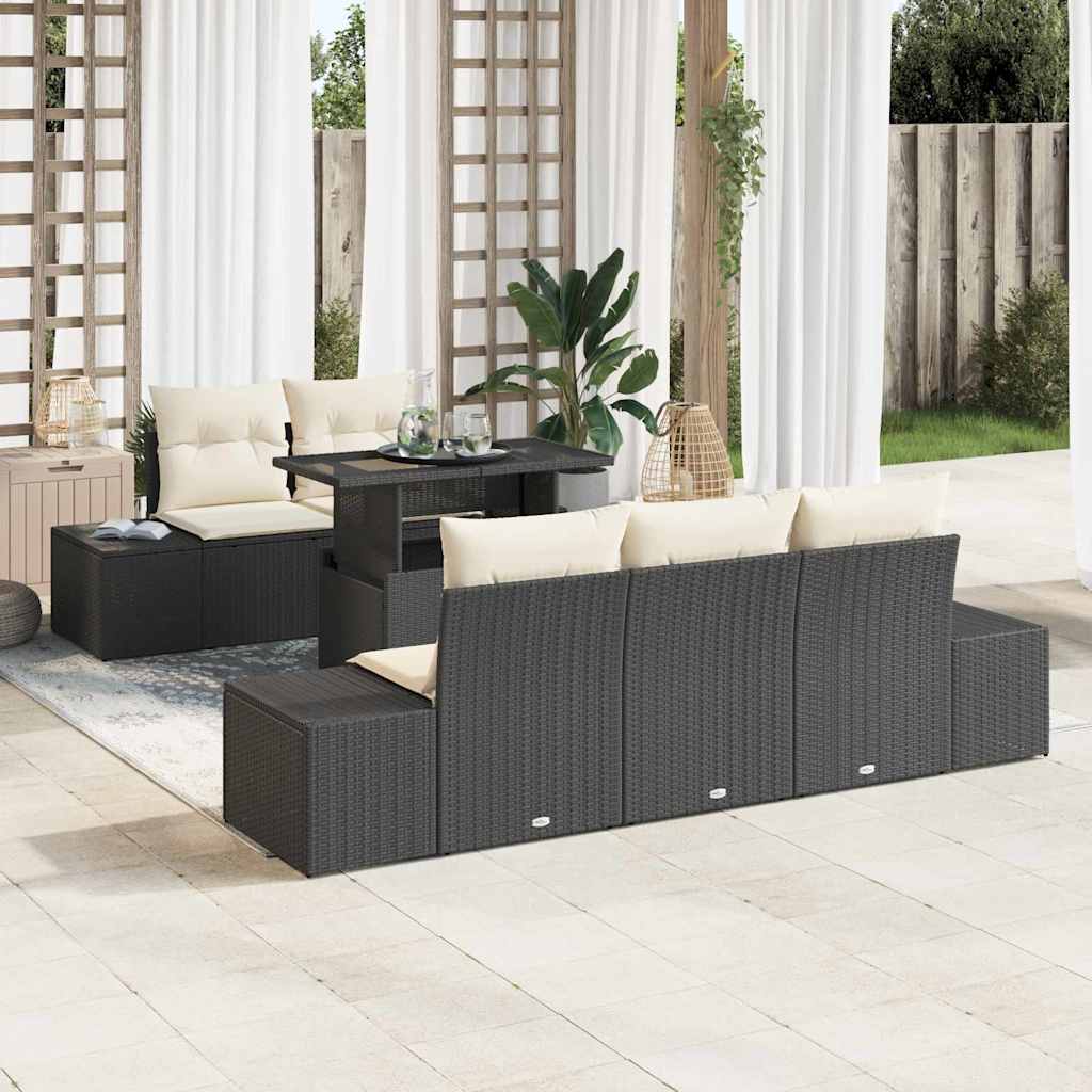 Garten-Sofa-Set 6 pcs Schwarz, Creme 100 x 55 x 73 cm