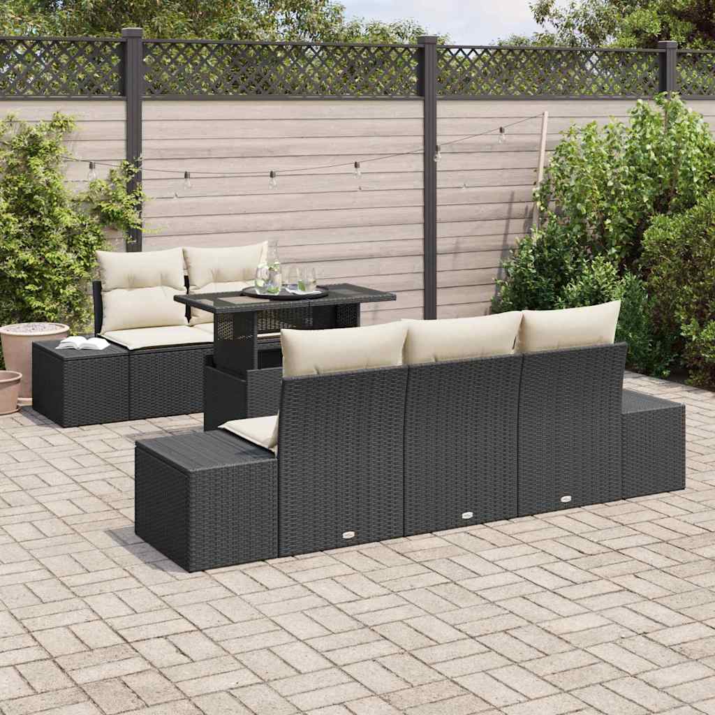 Garten-Sofa-Set 6 pcs Schwarz, Creme 100 x 55 x 73 cm