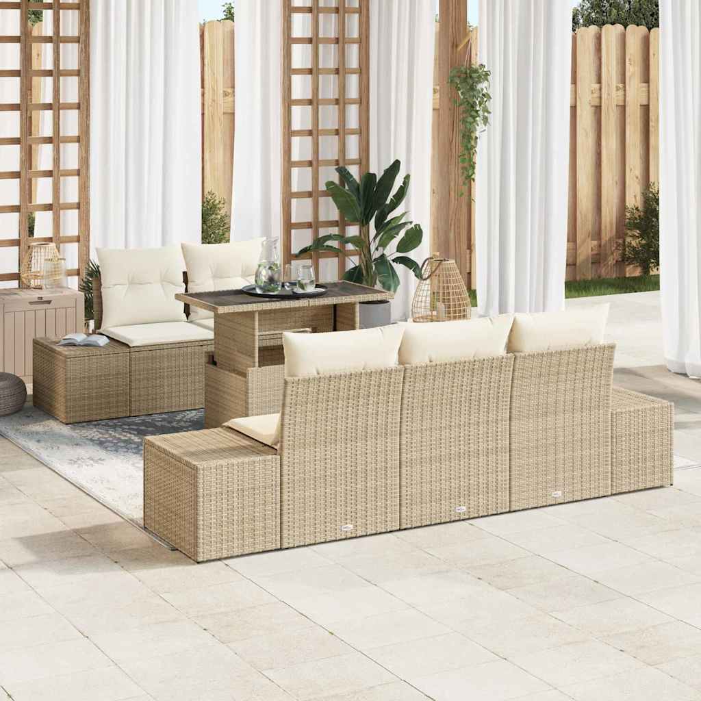 Garten-Sofa-Set mit Kissen 6 pcs Beige, Creme 100 x 55 x 73 cm
