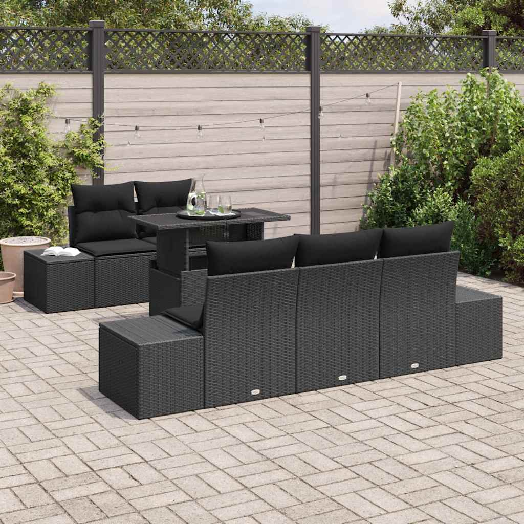 Garten-Sofa-Set mit Kissen 6 pcs Schwarz 100 x 55 x 73 cm