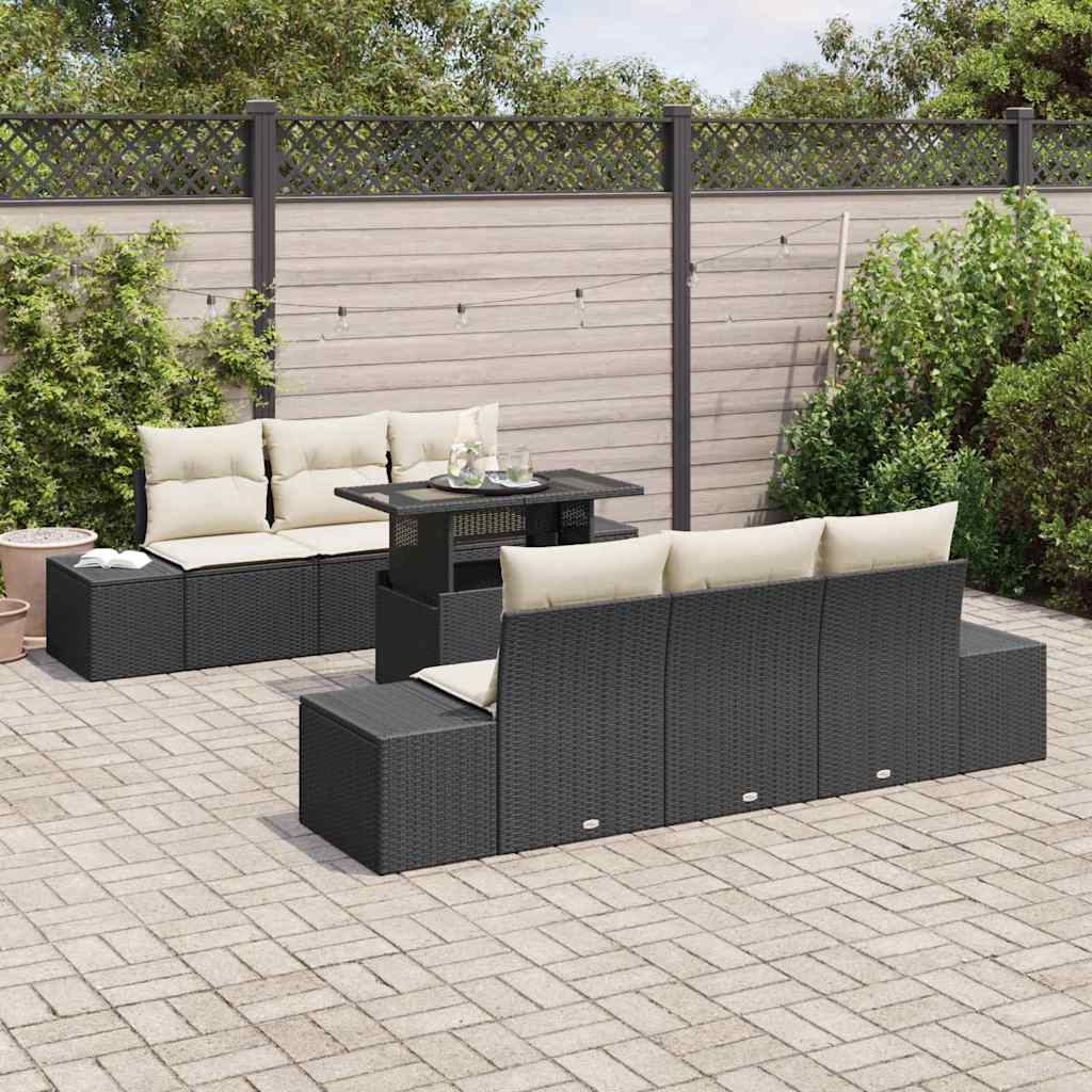 Garten-Sofa-Set 7 pcs Schwarz, Creme 100 x 55 x 73 cm