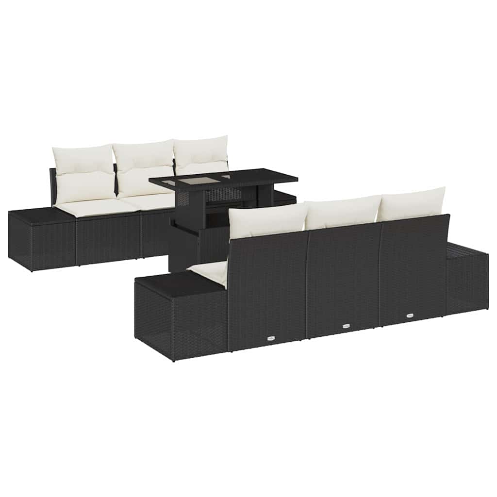 Garten-Sofa-Set 7 pcs Schwarz, Creme 100 x 55 x 73 cm