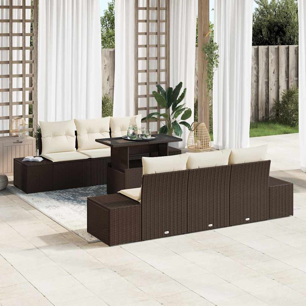 Garten-Sofa-Set mit Kissen 7 pcs Braun, Creme 100 x 55 x 73 cm