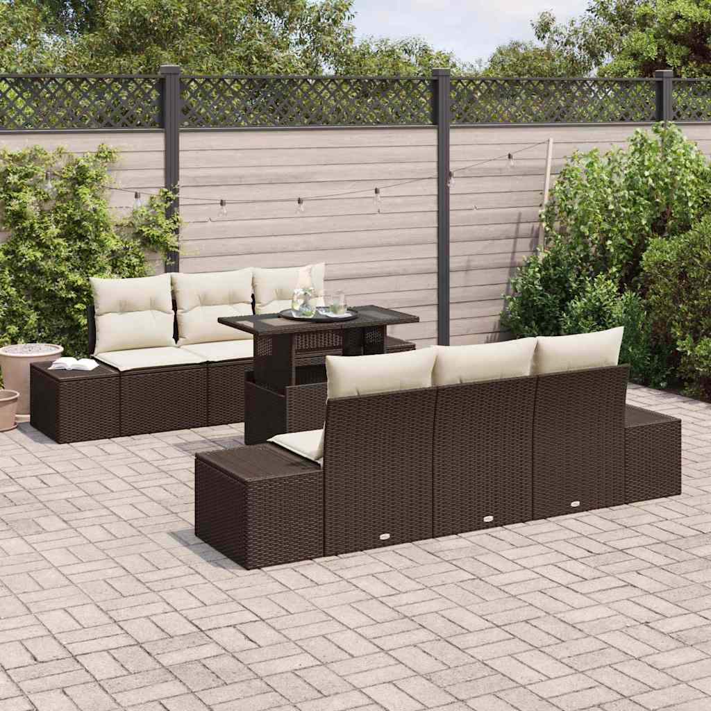Garten-Sofa-Set mit Kissen 7 pcs Braun, Creme 100 x 55 x 73 cm