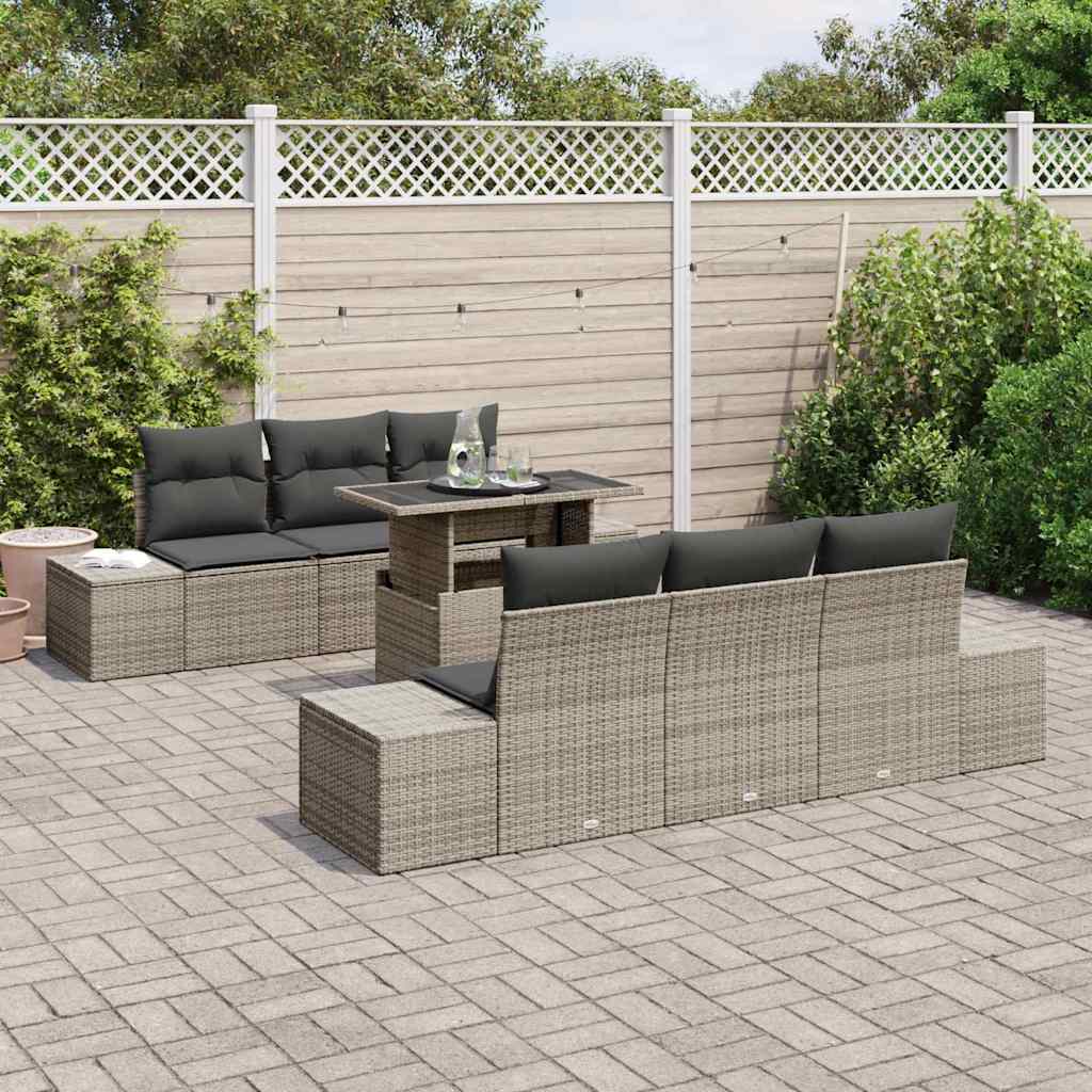 Garten-Sofa-Set mit Kissen 7 pcs Grau 100 x 55 x 73 cm