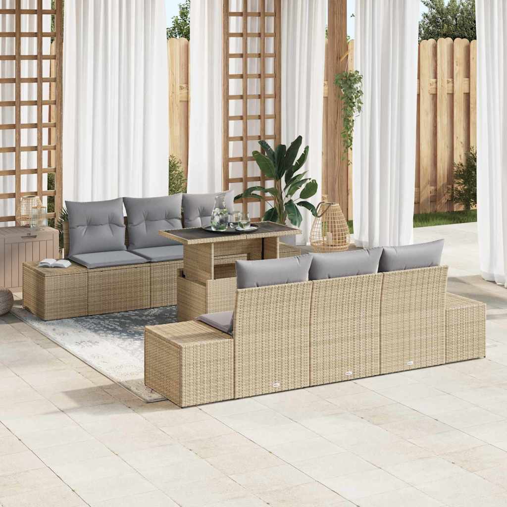 Garten-Sofa-Set 7 pcs Beige, Hellgrau 100 x 55 x 73 cm